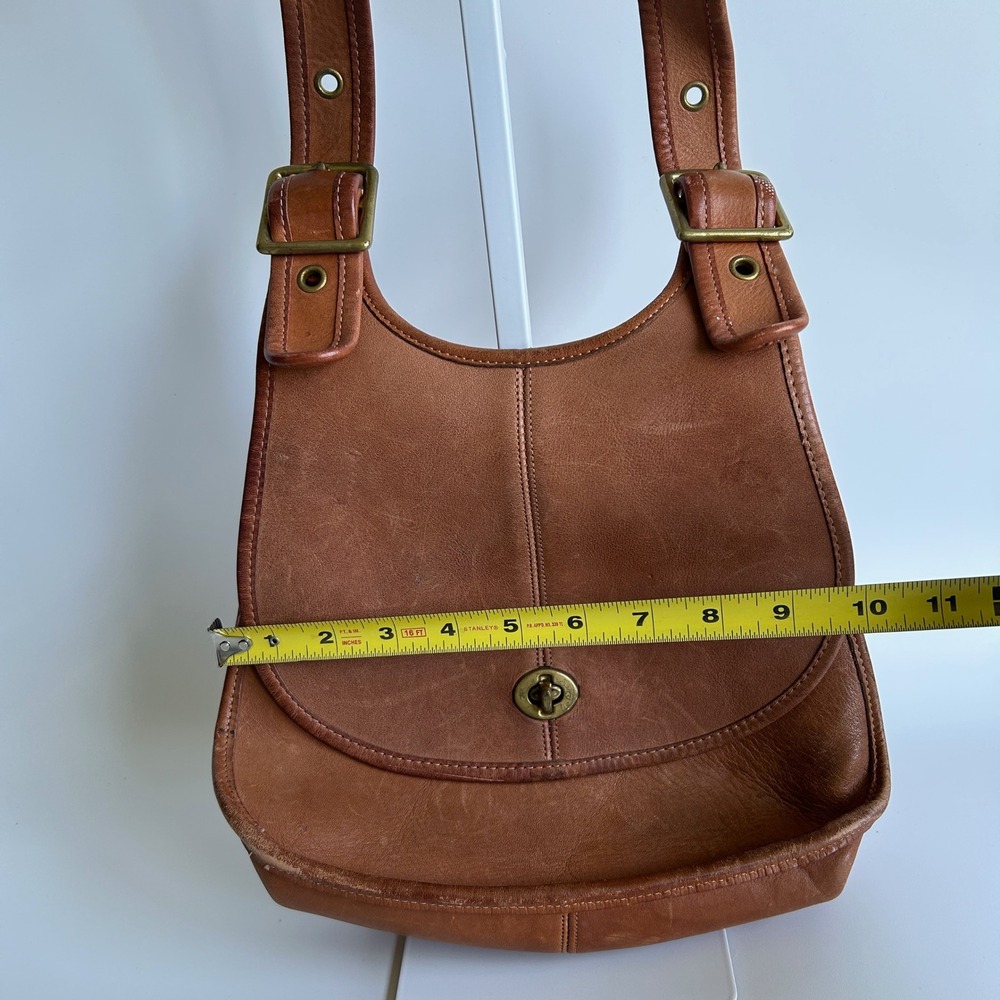 Coach Crescent Saddle 9235 British Tan Leather Shoulder Bag Good - Picture 11 of 14